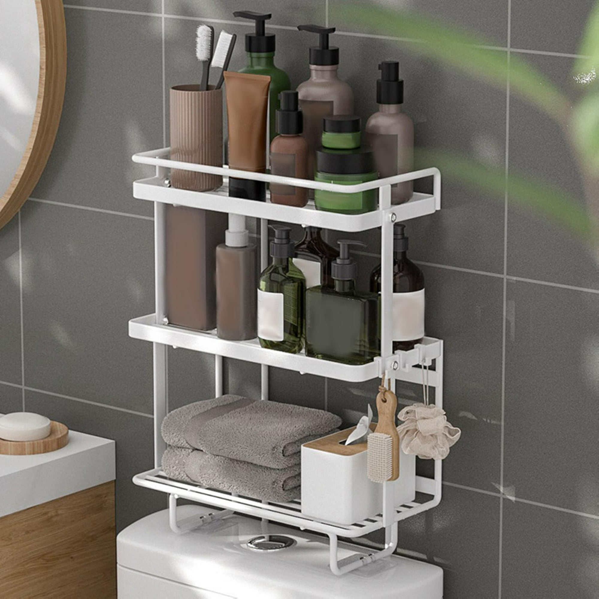 Organizador de baño para almacenamiento sobre el inodoro, estante para  inodoro, organizadores de baño de acero para toallas de papel, champú, con  base Blanco de 2 niveles Baoblaze organizador del estante del