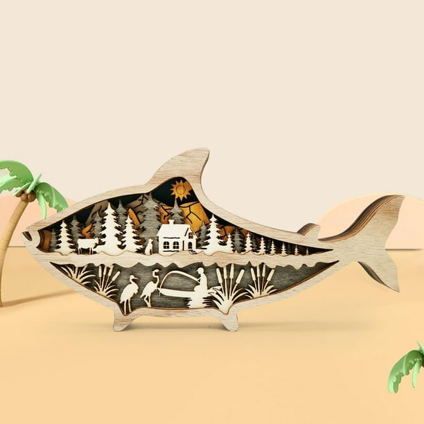 Animales marinos creativos Decoración madera Esculturas colgantes Náutico Adorno de pescado d Sunnimix Talladas | Walmart en línea