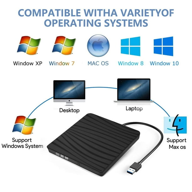 Lector CD DVD Externo Alta Velocidad USB 3.0 Universal Para Windows y Mac  Unidad 