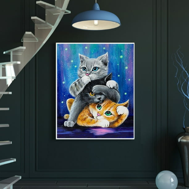 Pintura por números para adultos, lienzo de niña y Gato Azul