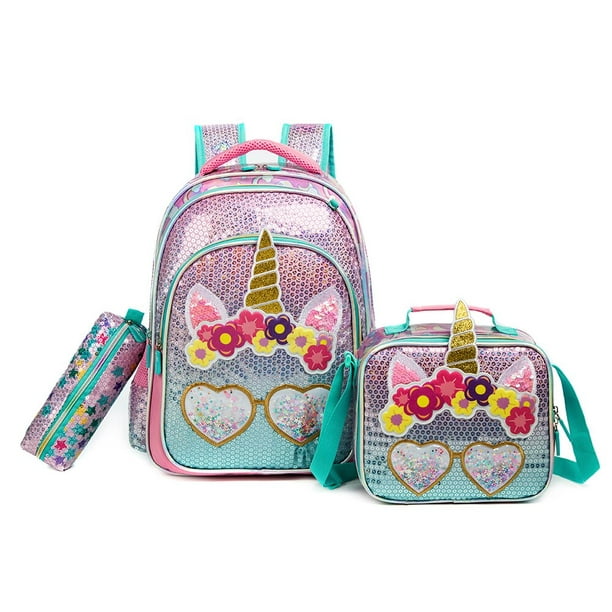 BIKAB-mochila escolar con diseño de unicornio para niña, morral escolar de  lentejuelas con fiambrera, material escolar Kawaii de 13 y 16 pulgadas