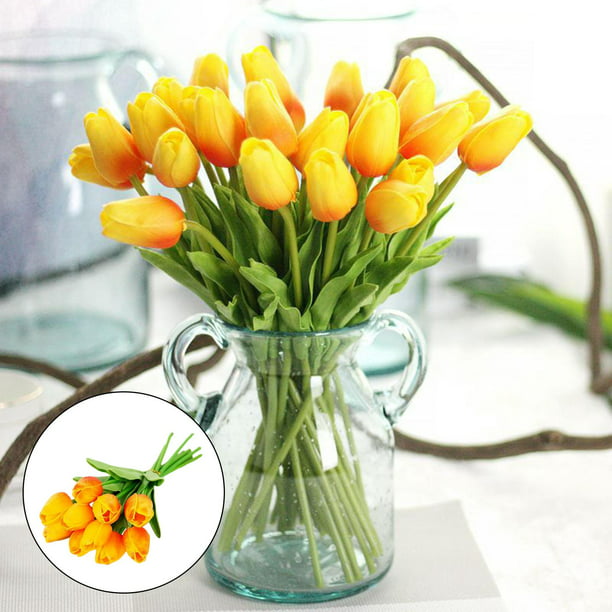 Roossys 31 unids/lote de tulipanes artificiales de colores  surtidos, arreglo de flores artificiales, tulipanes, flores artificiales,  ramo de flores artificiales para decoración del hogar boda (naranja) :  Hogar y Cocina