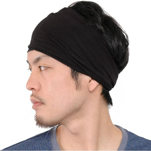 Bandana elástica negra para hombre, diadema japonesa, envoltura para rastas  de cabeza de pelo largo para mujer JM