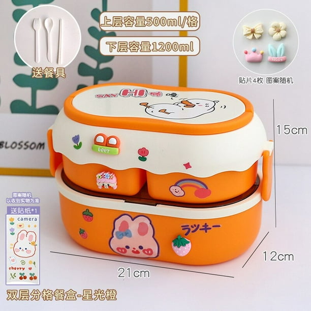 Fiambrera Kawaii de 1350ML para niñas, contenedor de almacenamiento de  alimentos portátil para microondas, a prueba de fugas, caja Bento dividida  de 2 capas, cuchara y tenedor xuanjing unisex