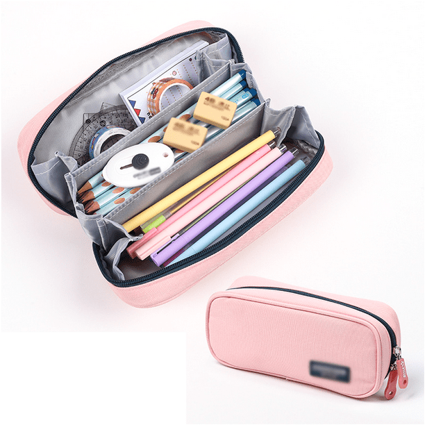 Estuche de lápiz de gran capacidad con 4 compartimentos Bolsa de lápiz de  ranura múltiple Estuche de lápiz Estética Organizador de útiles escolares  para niñas (rosa)