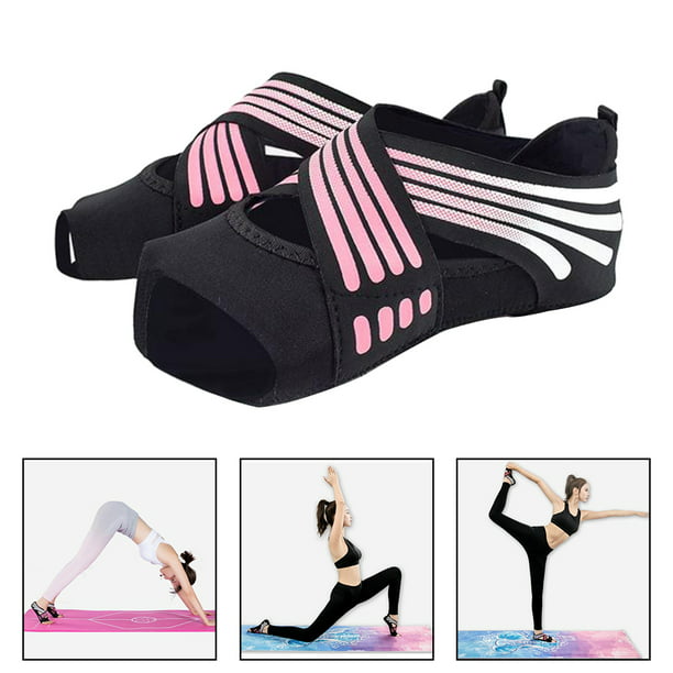 2 pares de calcetines de yoga antideslizantes que respiran algodón  resistente, acogedores para gimnasio, hogar, baile, pilates, barras, L  negro y