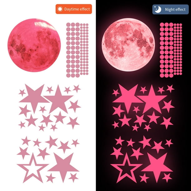 RV 2 pegatinas luminosas de luna y estrellas, fluorescentes Rojo