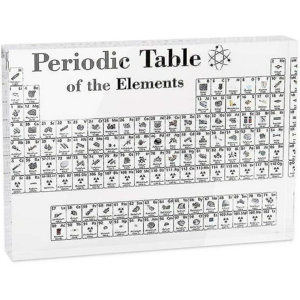 Tabla periódica hecha de acrílico con elementos reales para