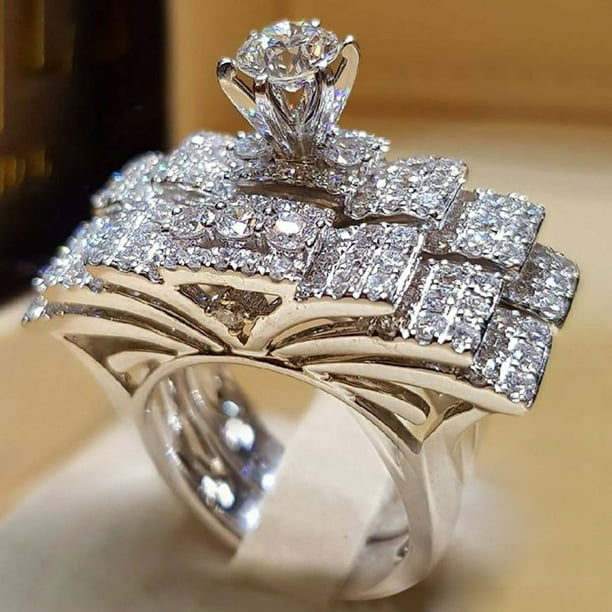 Conjunto de anillos elegantes para mujer, joyería de moda de compromiso de  boda de Color plateado con anillo femenino de circonio Cubiz brillante  completo Tan Jianjun unisex