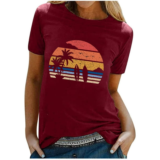 Gibobby Camisetas de verano para mujer Camisas de manga corta Casual con  estilo camisetas(Rojo,CH)