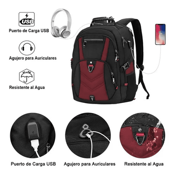 Mochila Grande De Viaje Y Para Laptop De 17-17.3-negro/ Rojo