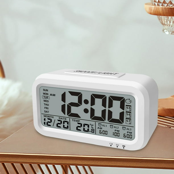  PONNYC Reloj despertador electrónico de mesa grande, relojes de  viaje con carga USB, música de repetición, relojes digitales de escritorio  LED, blanco (color blanco) : Hogar y Cocina