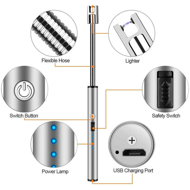 Encendedor de velas, encendedor de arco de carga USB mejorado con cuello  flexible de 360°, adecuado para encender velas de luz, estufas de gas,  camping, cocina, barbacoa, llama de fuegos artificiales Adepaton