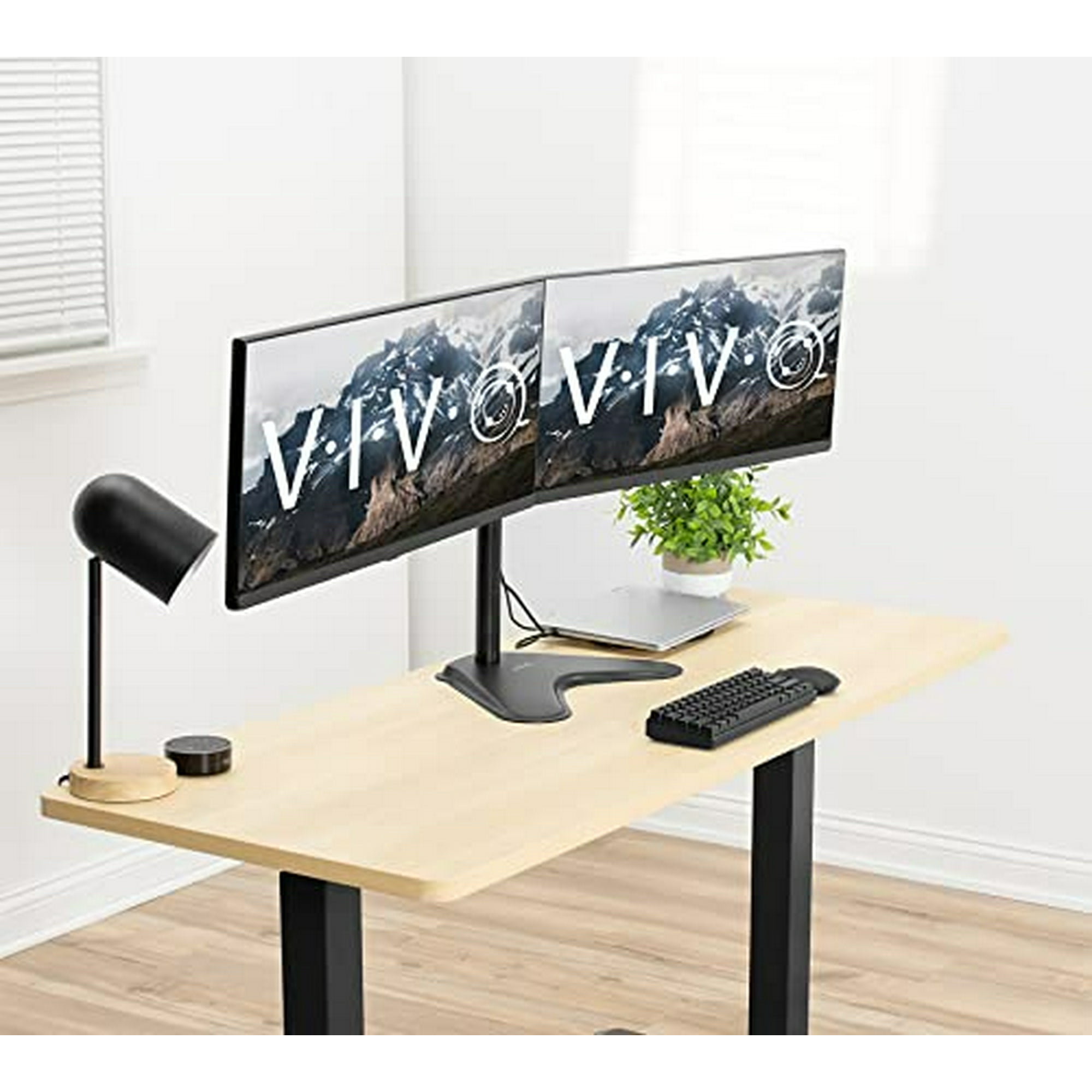 VIVO Soporte de escritorio para monitor doble, soporte de acero totalmente  ajustable, soporta 2 pantallas de computadora de hasta 32 pulgadas y máximo