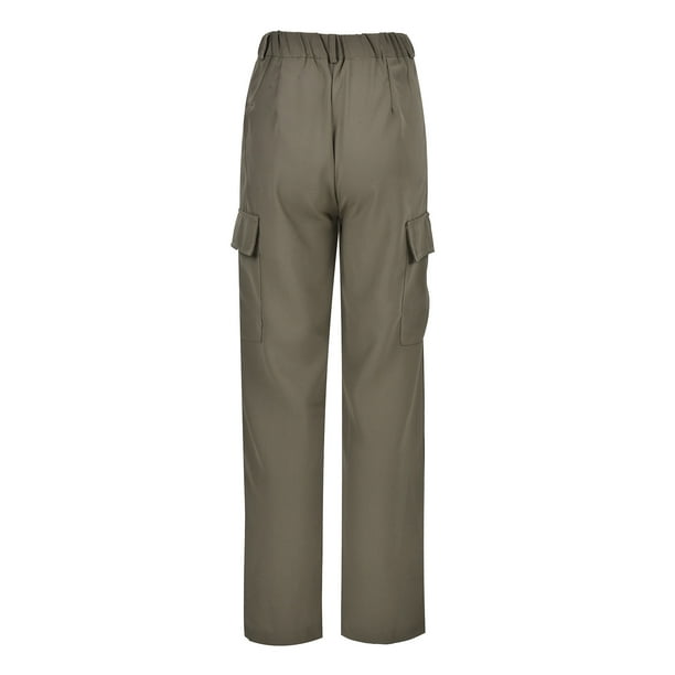 Gibobby Pantalones tipo cargo para mujer Pantalones de pierna ancha retro  de color sólido para mujer Pantalones cargo de estilo simple de moda de  cintura alta(Café,XL)