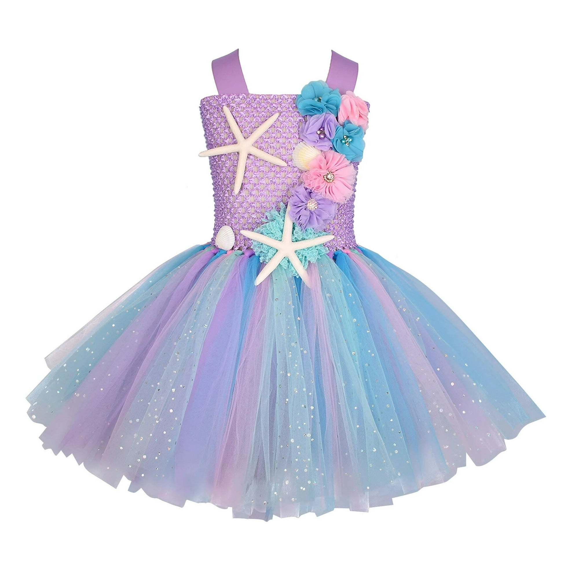 Conjunto de disfraz de sirena para niñas, vestido de sirena tutú Ariel con  diadema para regalos de cumpleaños, fiesta, Halloween