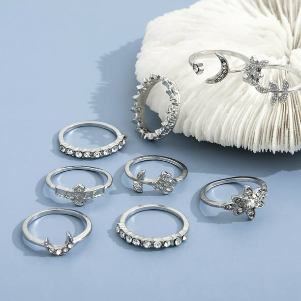 Juego de 8 anillos de plata vintage para mujer con combinación de anillos  por encima de los nudillos Wmkox8yii fajkfhkj5601