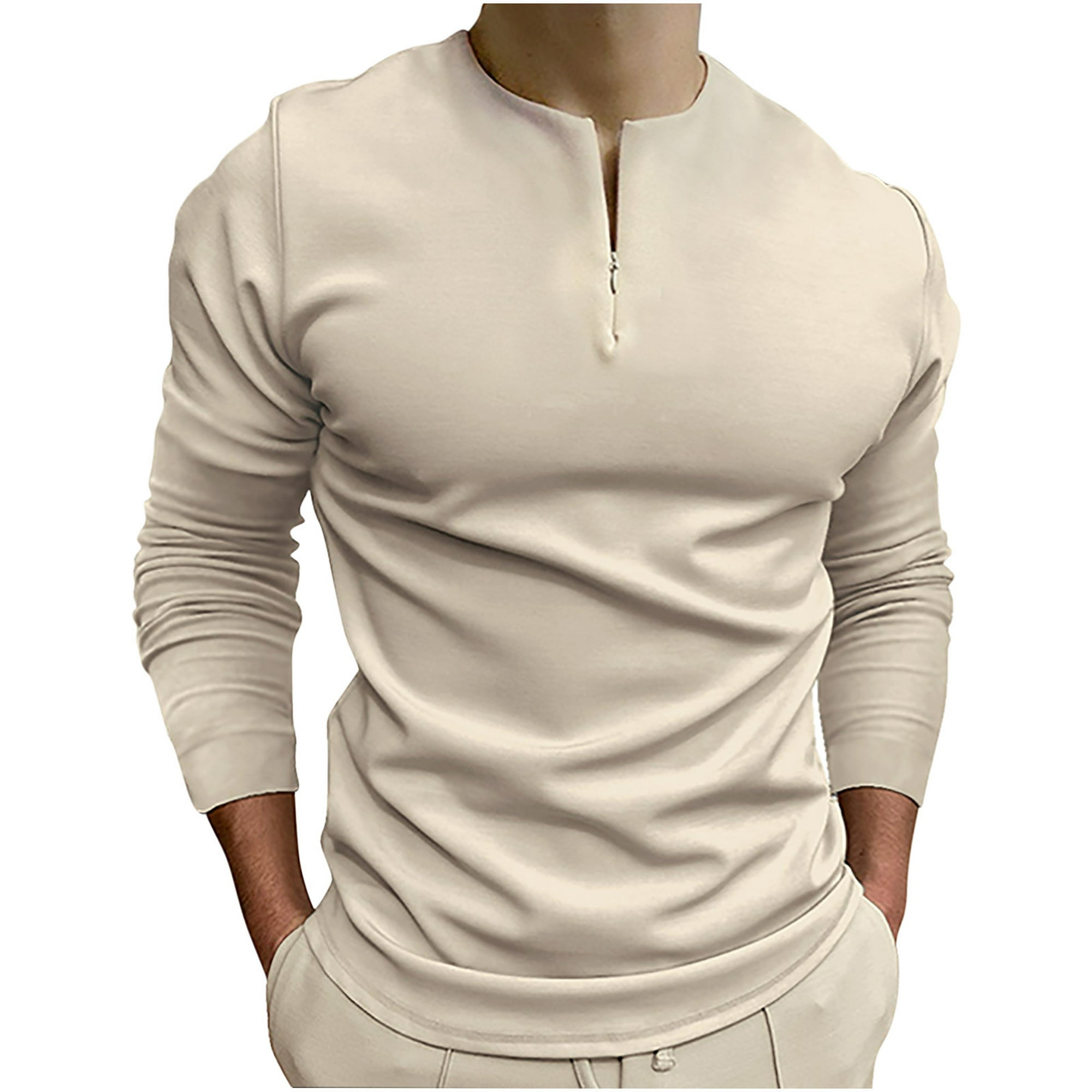 Camiseta de manga larga para hombre con diseño de gofres de color sólido  sin botones con capucha y cuello redondo Pompotops oipoqjl34569