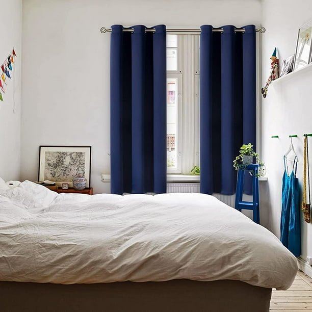 Cortinas para dormitorio - Cortinas para sala de estar con bucles aislados,  2 paneles (W52 x L63in, azul marino) JAMW Sencillez