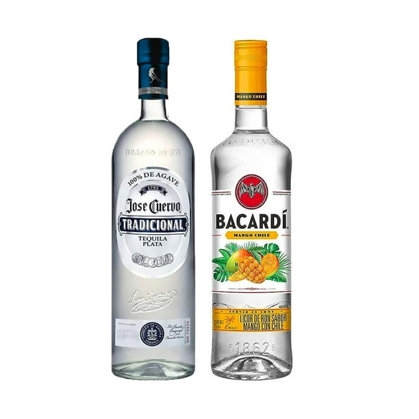Tequila Jose Cuervo Tradicional Plata 950 ml + Licor de Ron Bacardi ...