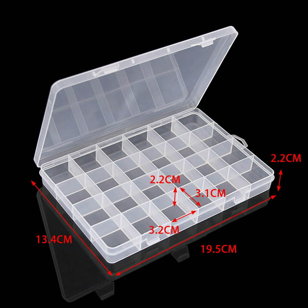 Paquete de 3 cajas organizadoras de plástico transparente de 24 rejillas,  contenedor de almacenamiento con divisor ajustable, organizadores de