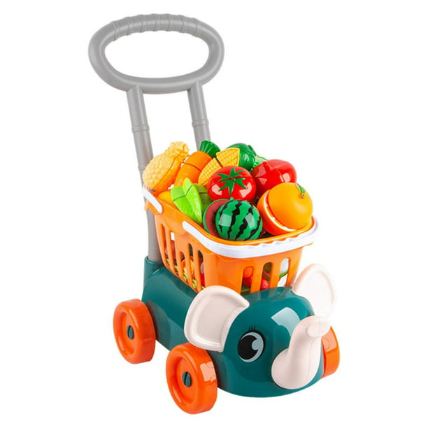 deAO Carrito de compras para niños, carrito de compras de juguete de metal  para niños pequeños, 46 piezas, alimentos, frutas, verduras, juego de rol