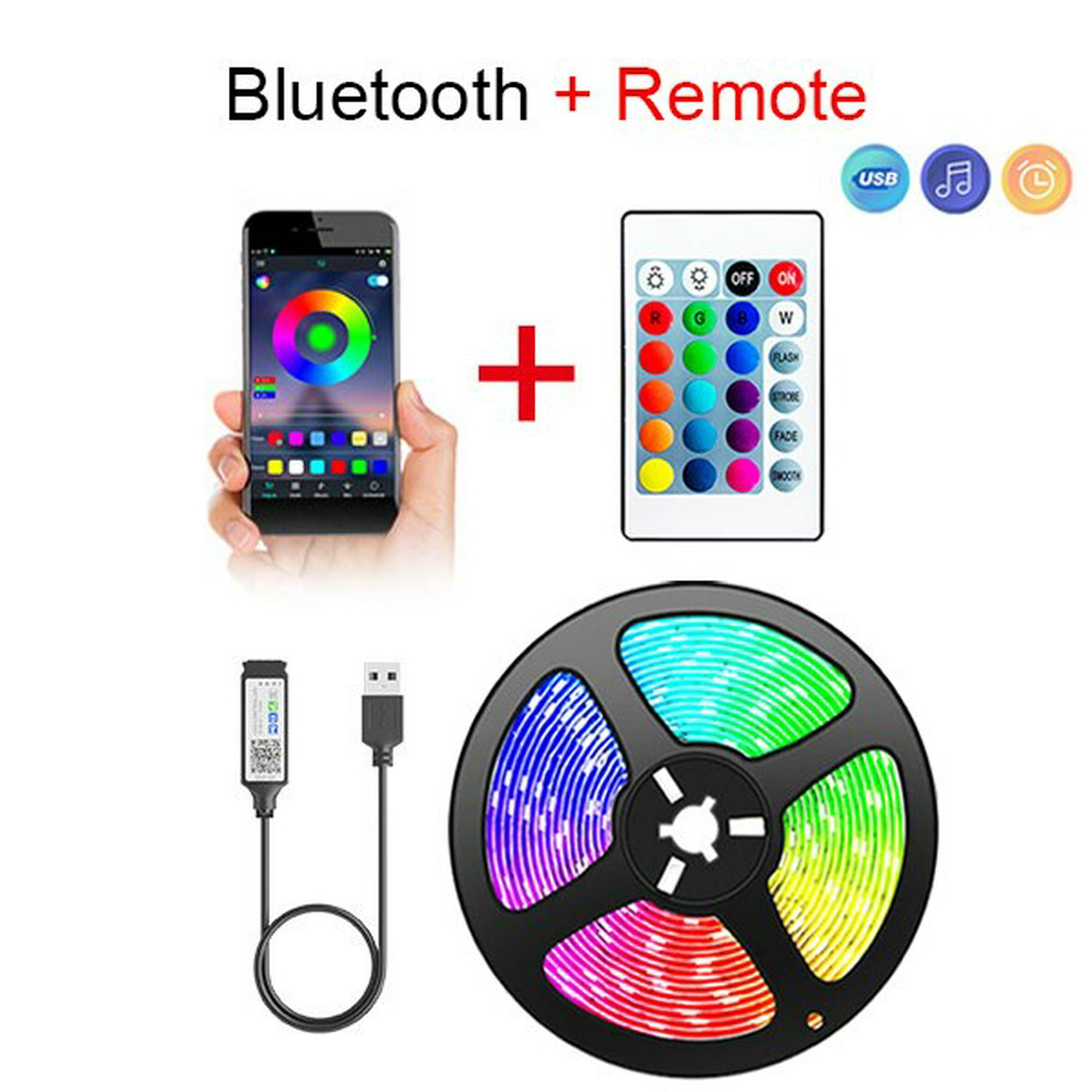 Tira de luces LED USB para decoración de habitación, diodo de  retroiluminación de TV, 5V, RGB 5050, Control por aplicación Bluetooth,  cambio de Color Alegría Market