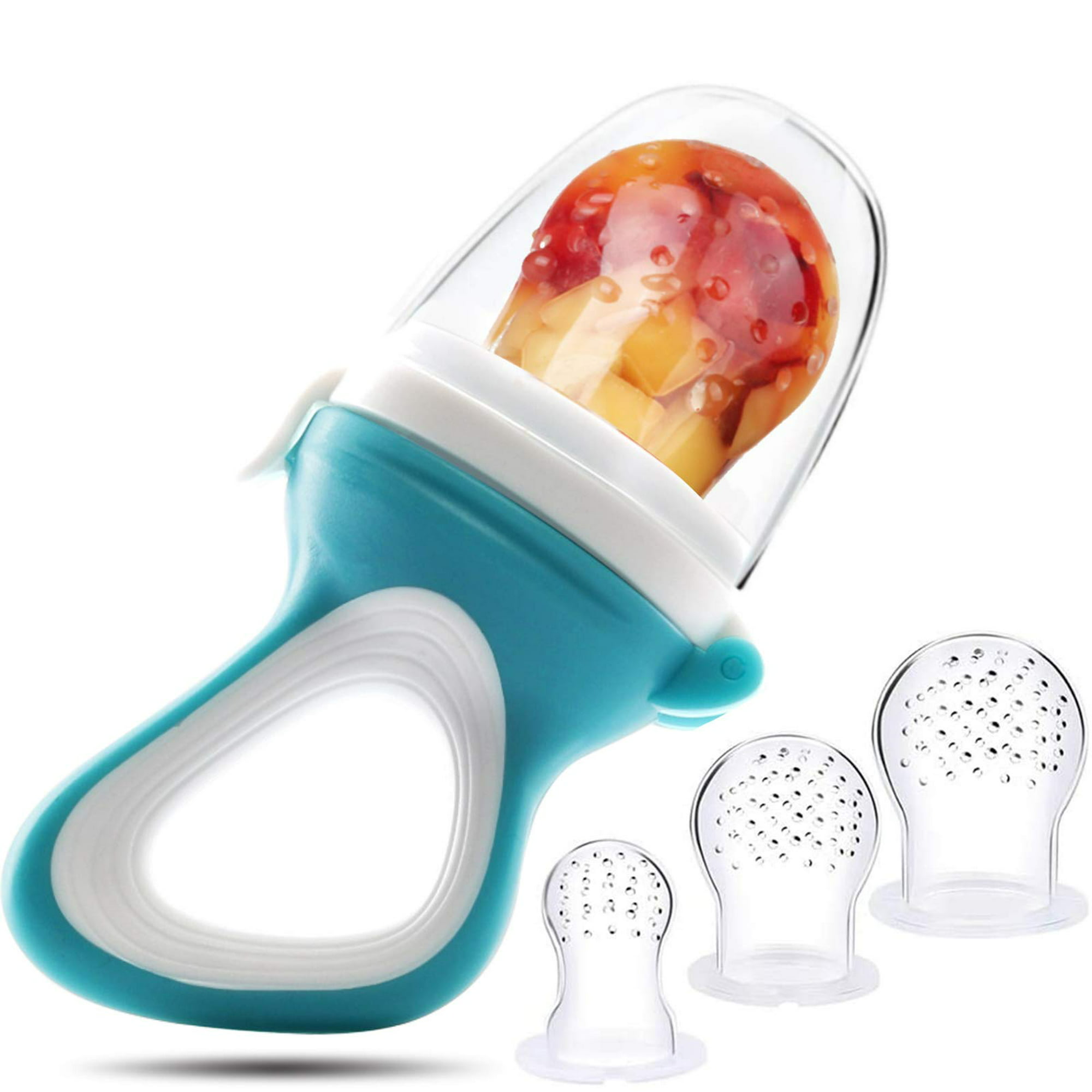  HAOBAOBEI - Chupete alimentador de frutas para bebés (paquete  de 2) – Mordedor de juguete de dentición infantil en colores estimulantes  del apetito, incluye 3 tamaños de bolsas de silicona : Bebés