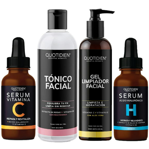 kit limpiador  tónico  serum vitamina c  acido hialuronico skin care suero facial quotidien quotidien serum vitamina c serum skin care