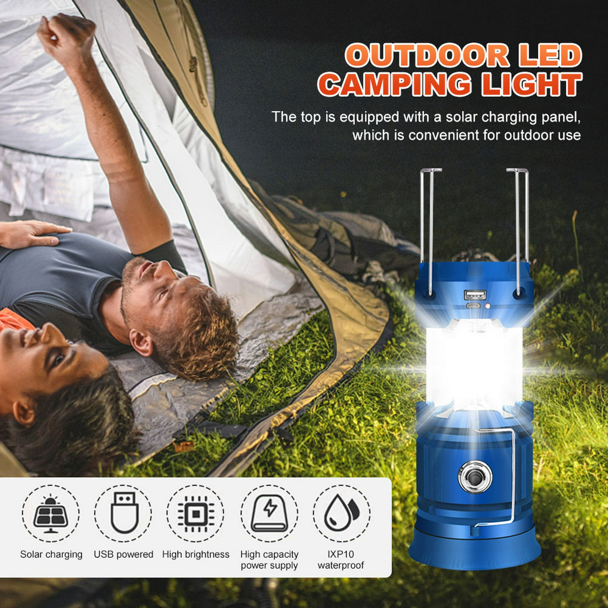 Lámpara de camping solar multifuncional linterna impermeable portátil con 8  modos de luz LED camping recargable lámpara de emergencia solar y USB modo