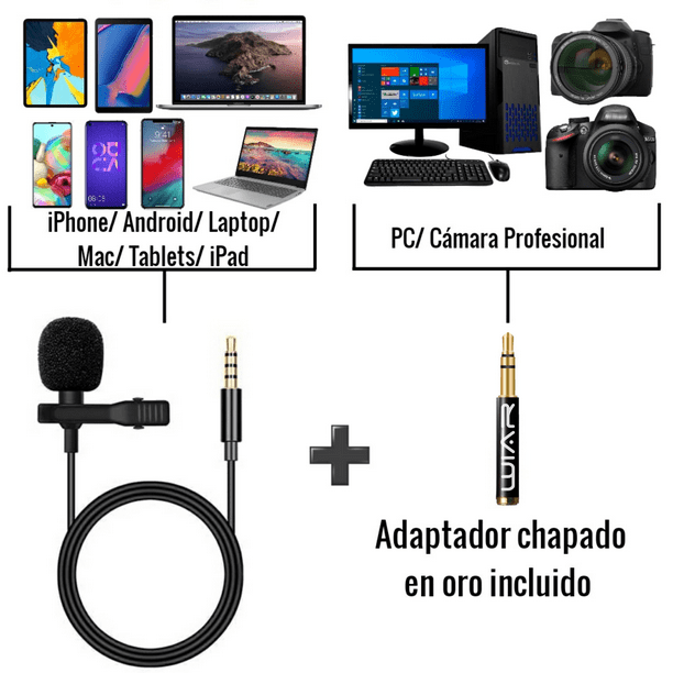 Micrófono inalámbrico para cámara/computadora/portátil/MacBook/teléfono,  micrófono profesional de solapa Lavalier para grabación de video, 