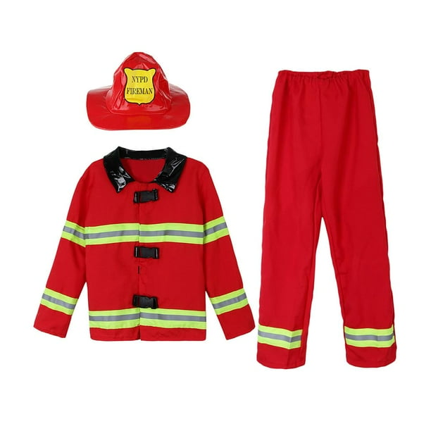 Disfraz de bombero para niños con accesorios completos para niños y niñas,  cumpleaños, Halloween, fiesta, disfraz, rojo, 2T 3T (39.4 in)