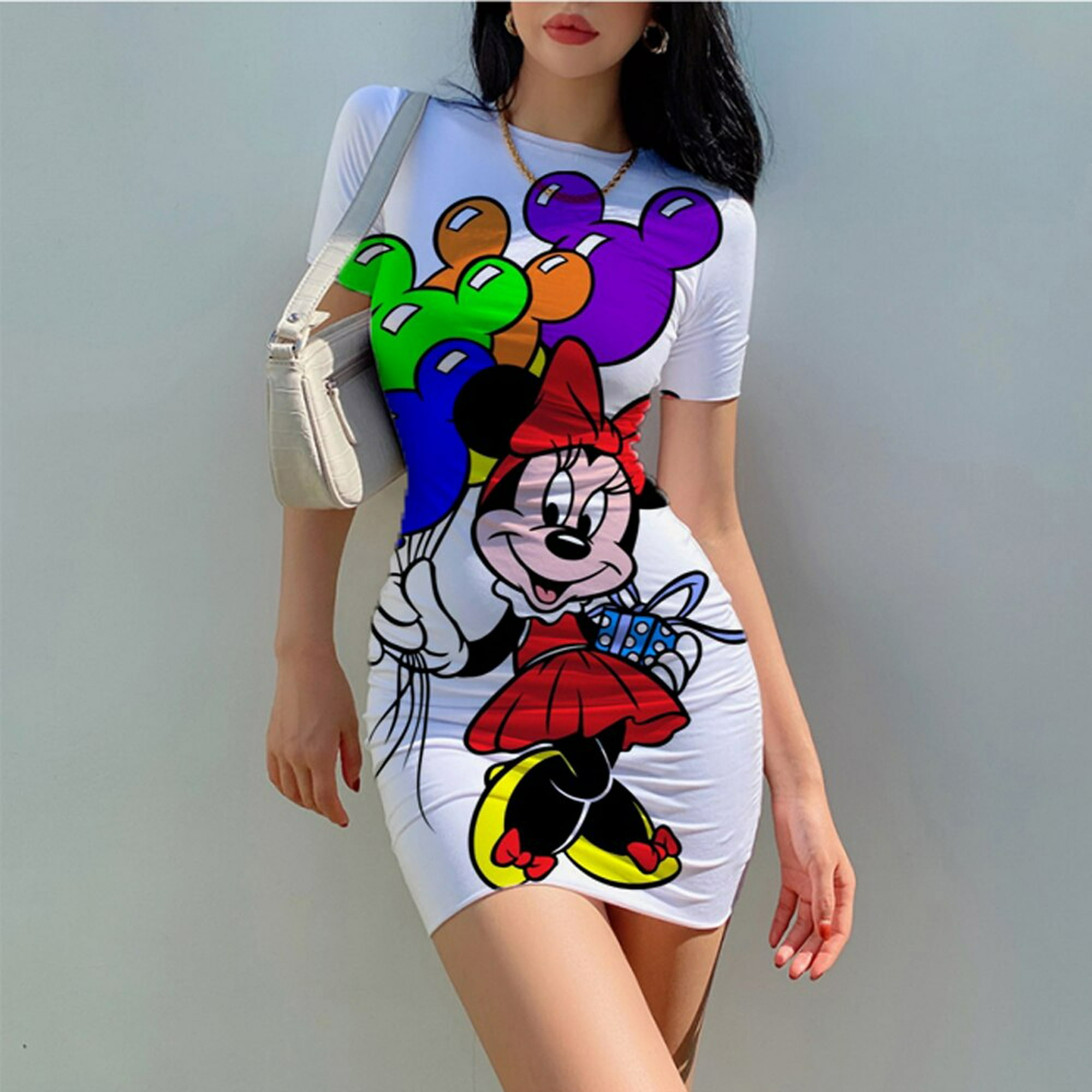 Summer Disney Minnie Mickey Mouse Sexy Mini Bodycon Short Sleeve