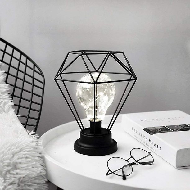 Lámpara de mesa a pilas, lámparas de mesa inalámbricas para decoración del  hogar, luz nocturna a pilas con bombilla LED, lámpara decorativa de cristal