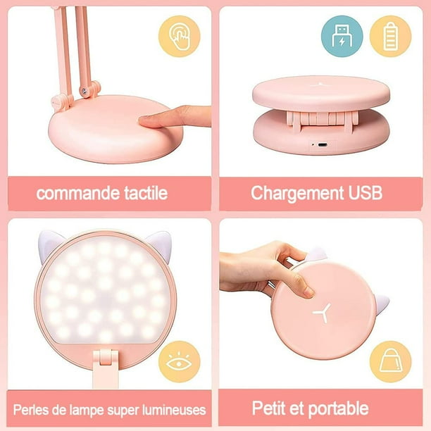 Lámpara Led, Lámpara de escritorio para niños, Oreja de gato Rosa chica  Lámpara de noche, Lámparas de mesa Brillo ajustable Lámpara de escritorio  para niños, Luz regulable para leer