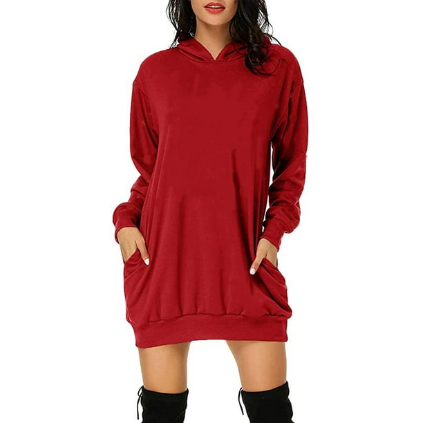 Vestido Rojo Sudaderas Con Capucha Mujer Sudaderas Vestido De