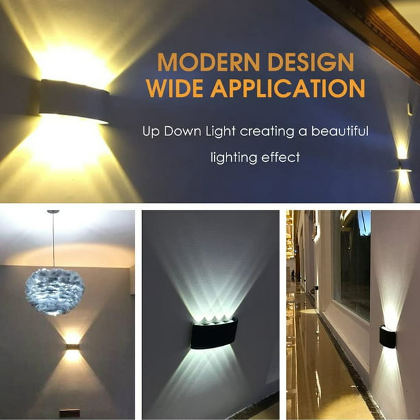 Lámpara de pared para exteriores, luces LED arriba y abajo, cuerpo en  aluminio, impermeable, lámparas de pared para exteriores, aplique de pared  negro