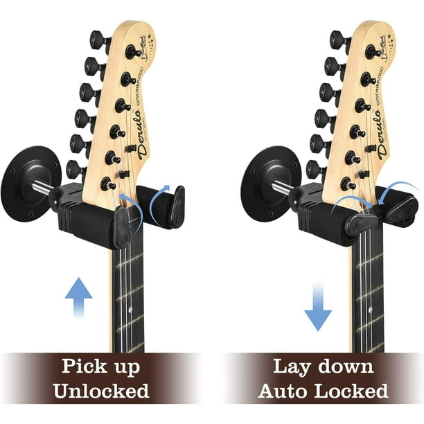 Soportes de pared para guitarra, soporte de guitarra aromática/gancho de  guitarra con diseño de bloqueo automático, se adapta a todos los tamaños de