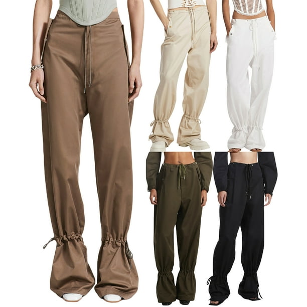 Pantalones De Lino Y Algodón Para Mujer Moda Rectos Sueltos De Cinturón  Elástico