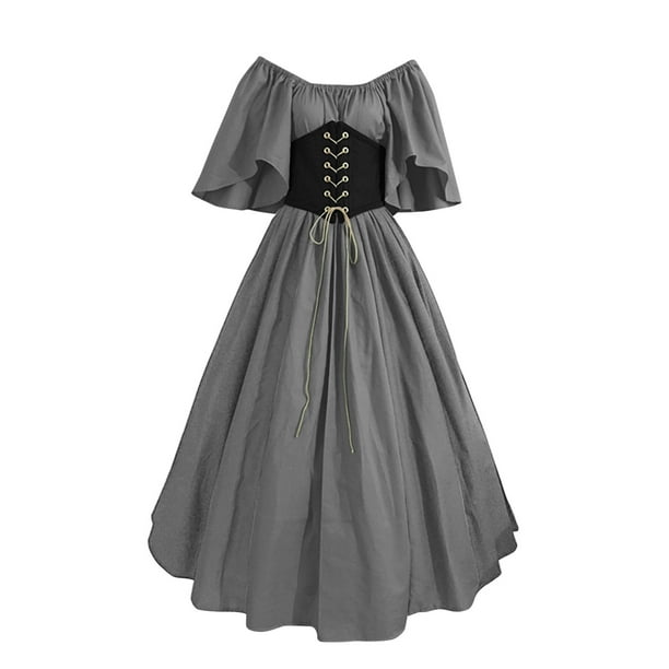 Vestido medieval para mujer, cosplay, manga trompeta, vestido