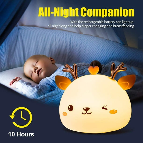 Lámpara de noche para niños, luz nocturna de silicona suave para dormir,  temporizador regulable, recargable, colorida, decoración de habitación,  regalos para niños