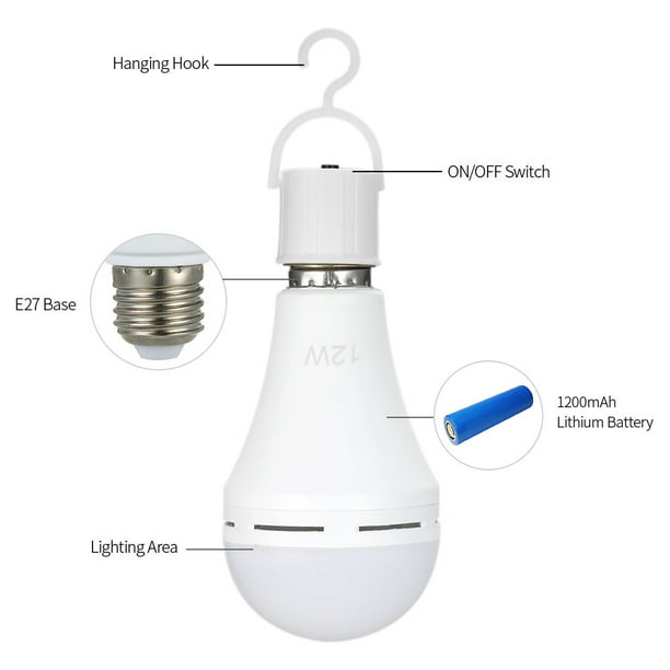 1 Uds. Bombillas LED de emergencia recargables multifuncionales de 12W  equivalente a 60W yeacher Bombilla