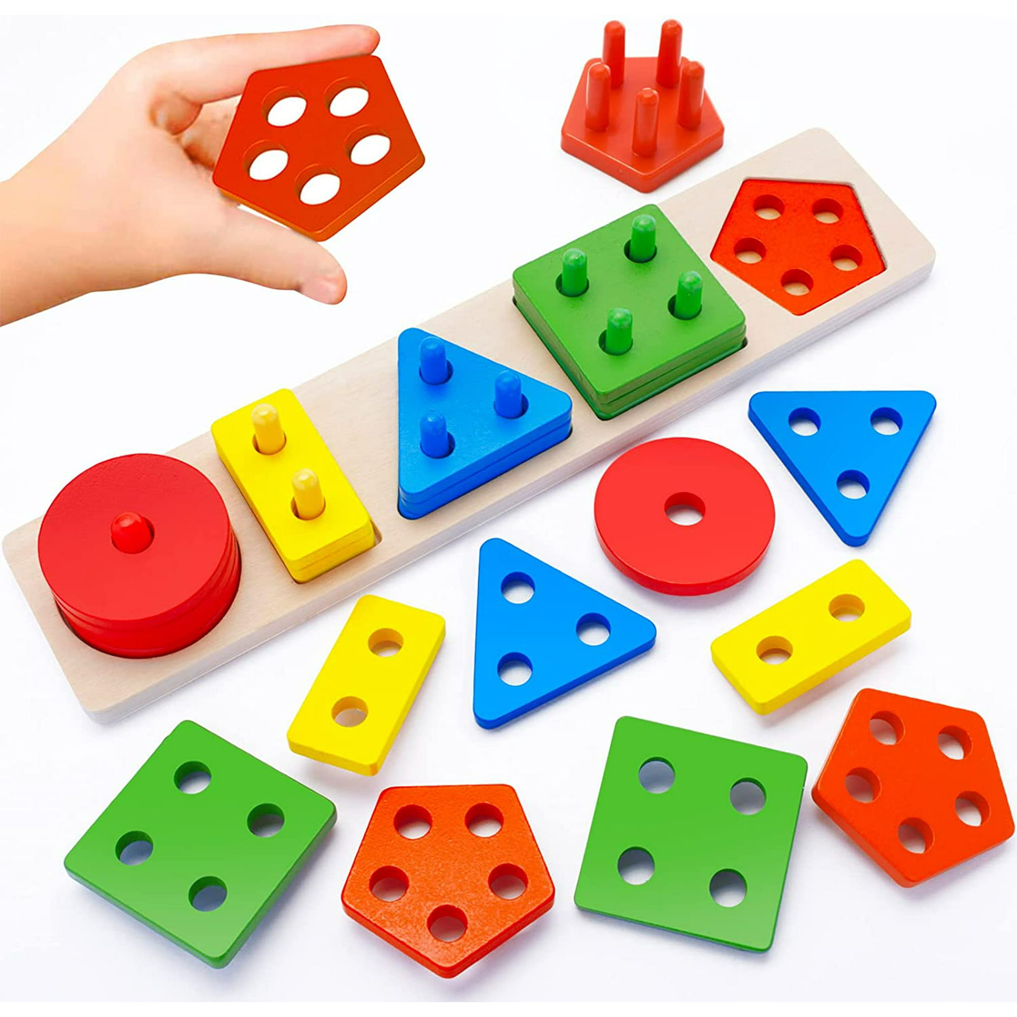 Juguetes Montessori para bebés de 1 año, bloques de madera y juguetes  apilables para niños pequeños, clasificador de formas de reconocimiento de