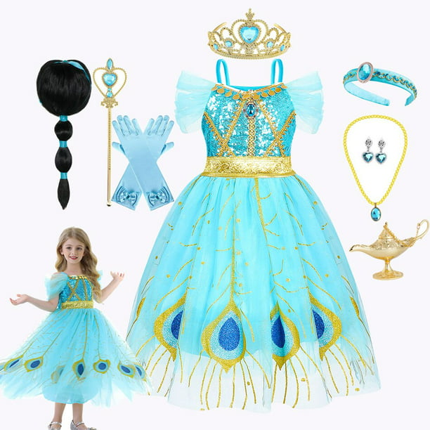 Vestido de jazmín de Disney, lámpara mágica de princesa de Aladino, disfraz  de Cosplay de Halloween para fiesta de cumpleaños para niñas, ropa de  Carnaval para niños, Vestidos9-10T (etiqueta 150) Gao Jinjia