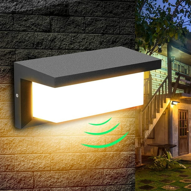 Luz de pared exterior LED de 18W con sensor de movimiento Luz de pared  exterior impermeable moderna 3000K Lámpara de aplique LED blanca cálida  IP65 a prueba de agua 1260lm Ormromra WLJ-3722