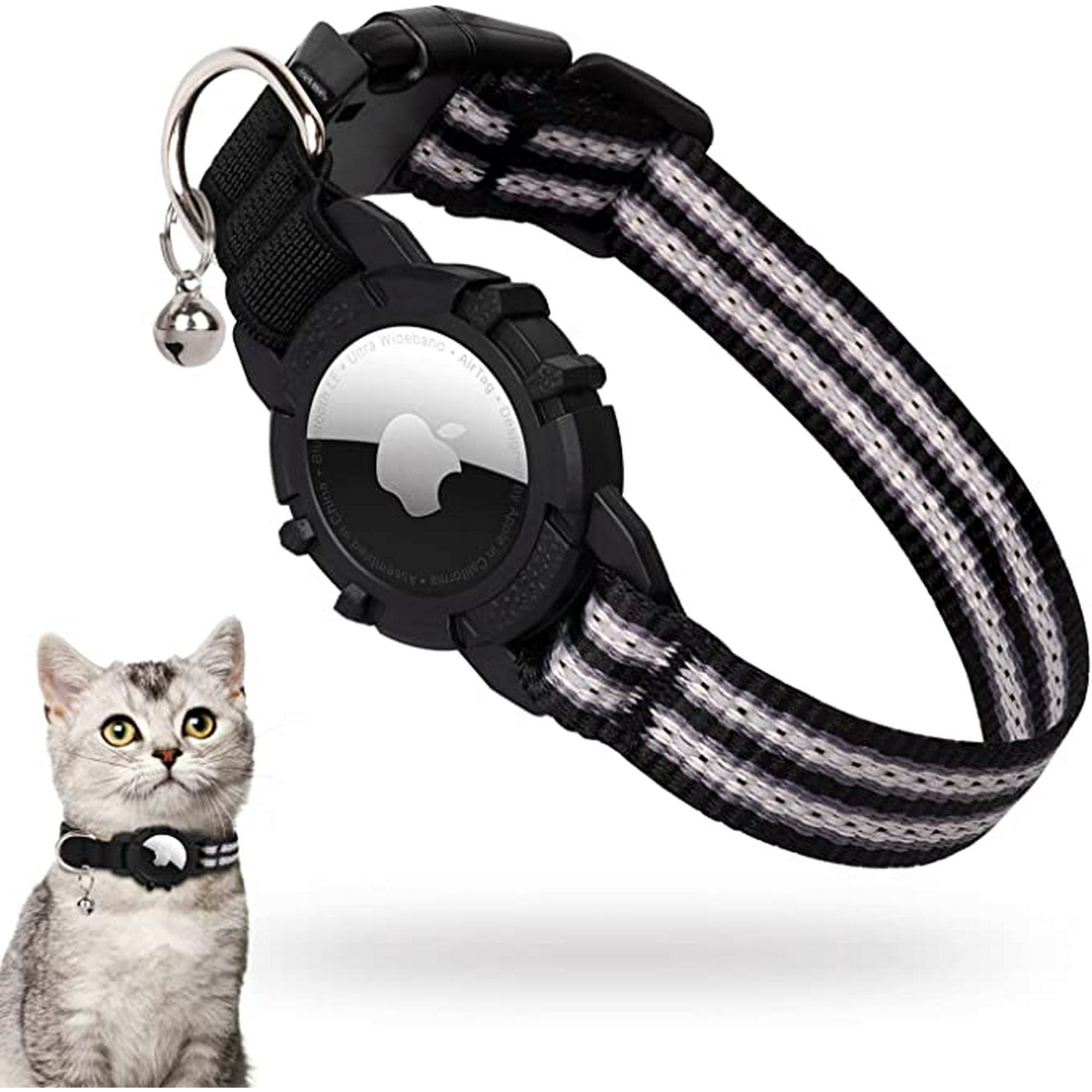 FEEYAR AirTag - Collar de gato integrado con soporte para Apple AirTag,  collar reflectante con GPS para gato con campana [negro], collares ligeros