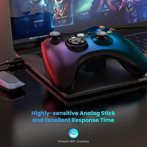  Oussirro Controlador inalámbrico para Xbox 360, 2.4 GHZ Gamepad  remoto para PC Windows 7, 8, 10 con adaptador receptor, sin conector de  audio (negro) : Videojuegos