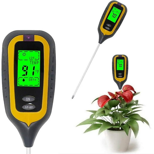  Medidor de humedad 5 en 1, medidor de pH del suelo, humedad,  humedad, luz, temperatura, probador de acidez del suelo, sensor de humedad  para plantas, flores, herramienta de jardín, 48% de