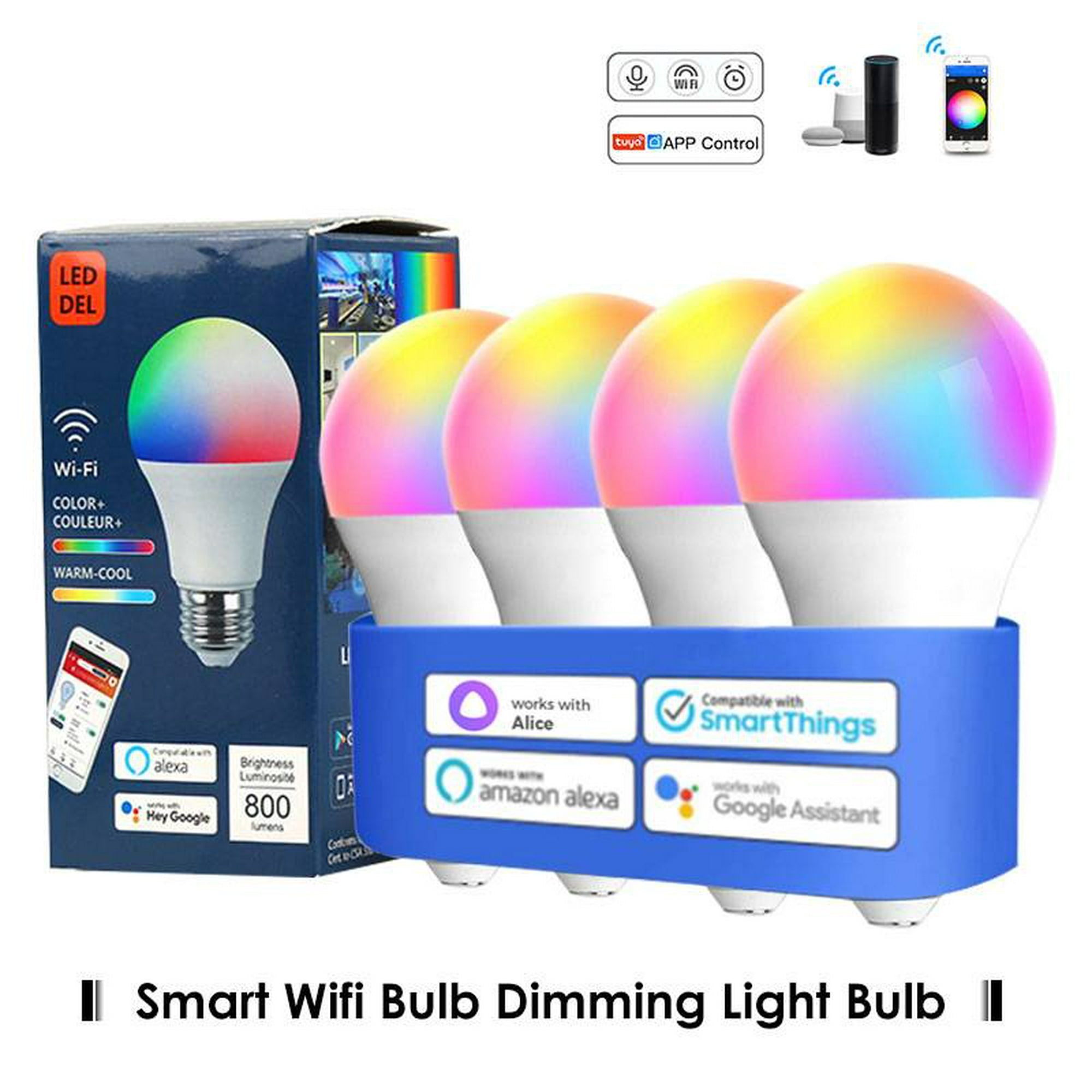 HomeKit-bombilla LED inteligente con WiFi, lámpara RGBWW regulable E26,  E27, B22, Base de Control remoto, compatible con Alexa, Google Home,  SmartThings, 9W - AliExpress
