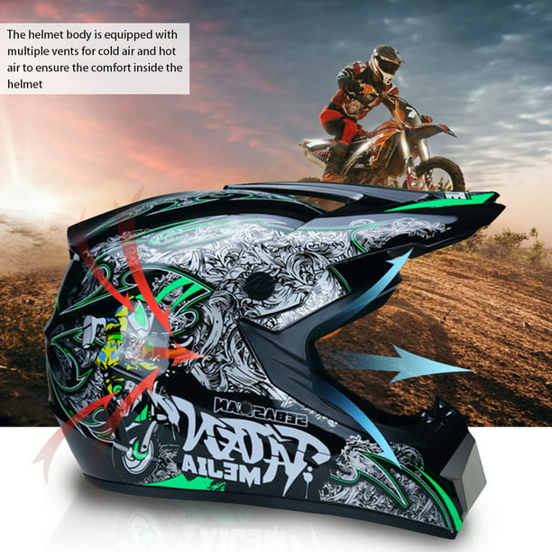 Casco de motocross, casco de motocicleta para adultos con gafas  guantes máscara Street Dirt Bike Cascos 4 piezas de casco de bicicleta de  montaña (verde) : Automotriz